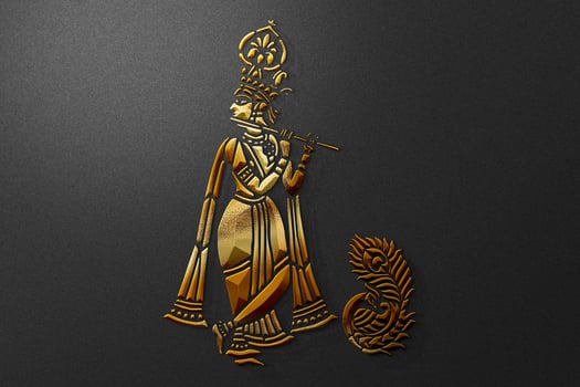 Happy Janmashtami, illustration of Lord Krishna hand playing bansuri flute  with peacock 3d rendering photo