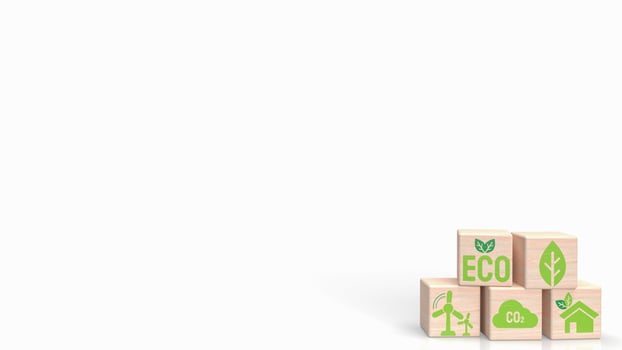 The eco icon on wood cube for ecology concept 3d rendering photo