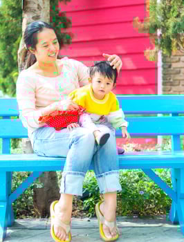 Smiling mother and little daughter on nature. photo