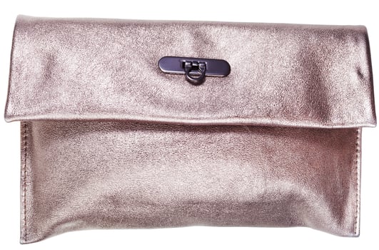 golden leather clutch bag isolated photo