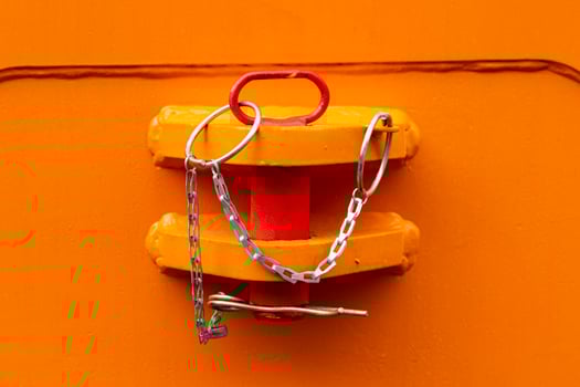 Safety and insurance lock of a tractor hitch, a quarry dump truck. photo