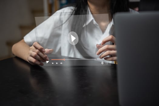 Young girl watch media technology digital online network cyberspace virtual screen. photo