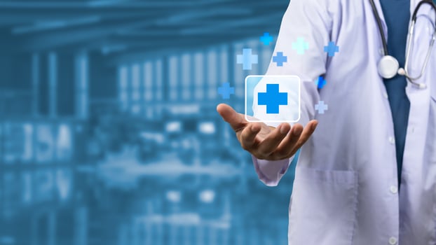 Doctor icon virtual screen health care and medical on background copy space. photo