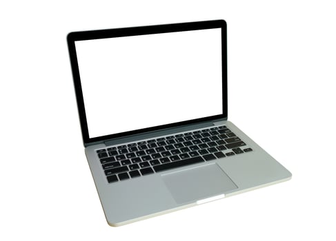 Laptop computer with blank screen isolated on white background photo