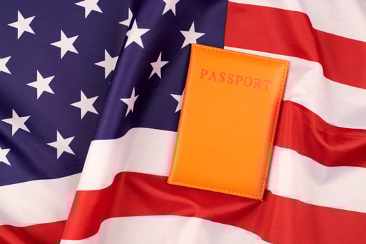 Passport on National United States of America flag photo