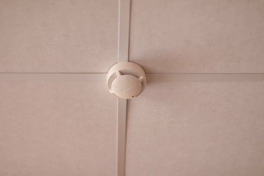 Fire protection system on ceiling. Smoke detector. photo