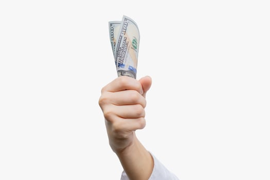 dollar bill in hand on white background photo