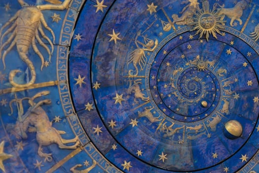 Astrological background with zodiac signs and symbol. photo