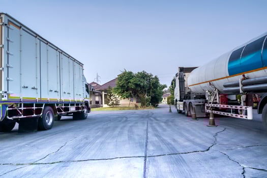 Rear view of Container truck and Tanker truck vehicle photo