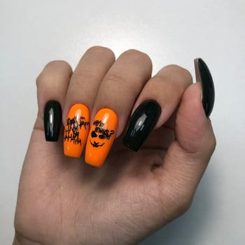 Trendy autumn halloween orange nail design photo