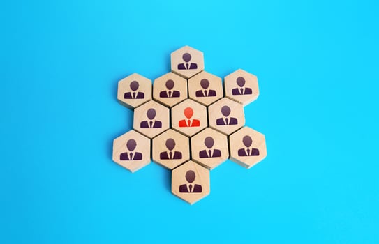 People unite around the leader. Unity. Building a business team, teamwork cooperation. Business personnel management. Discipline and hierarchy. Staff expansion and recruiting. Human resources photo