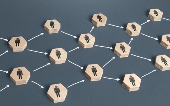 A branched chain of sequential transmission of information by people. Delegation of work. Exchange of experience and information. Concept of spreading news and rumors. Generation change photo