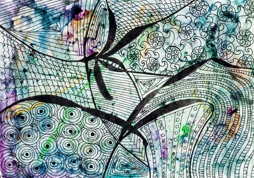 abstract black floral pattern on colored paper photo