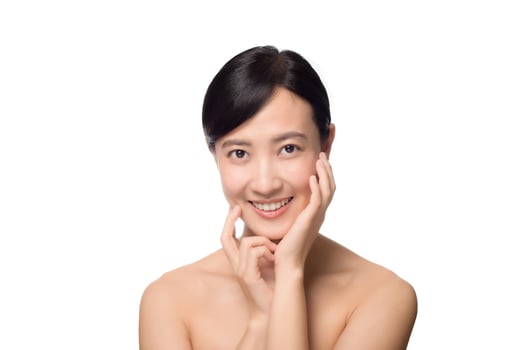 Portrait of beautiful young asian woman clean fresh bare skin concept. Asian girl beauty face skincare and health wellness, Facial treatment, Perfect skin, Natural make up on white background photo