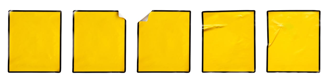 Blank warning sign yellow color with black frame sticker set isolated on white background photo