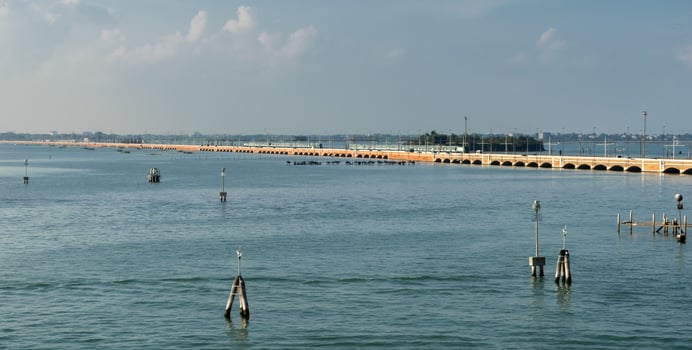 Venice, Italy, 2014. Railway line into Venice photo