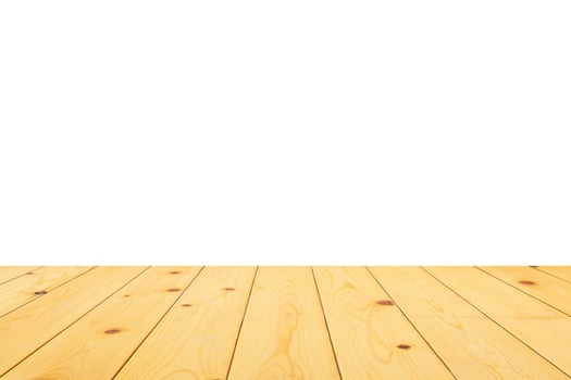Empty wooden table top isolated on white background for product display montage photo