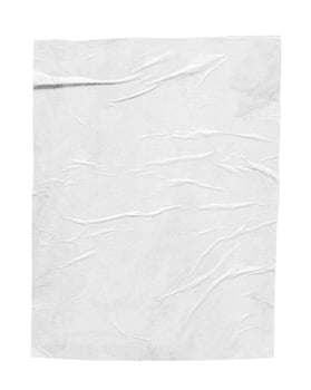 Blank white crumpled and creased paper poster texture isolated on white background photo