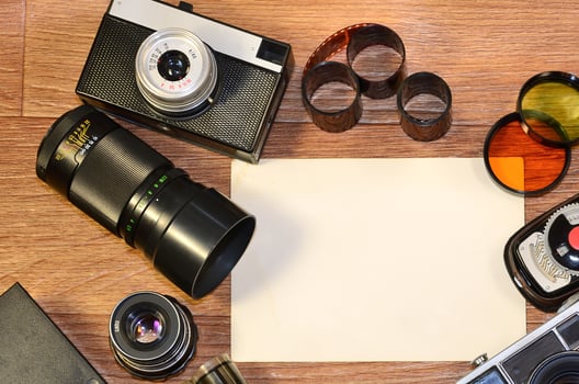 Still-life with old photography equipment photo