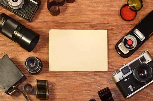 Still-life with old photography equipment photo
