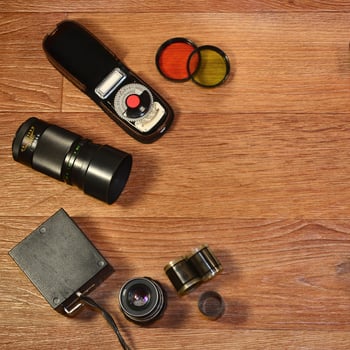 Still-life with old photography equipment photo