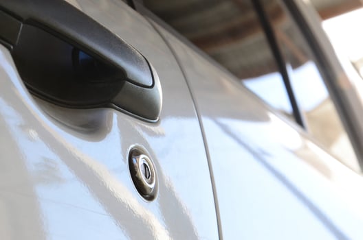 Close up black car door handle. Car equipment photo