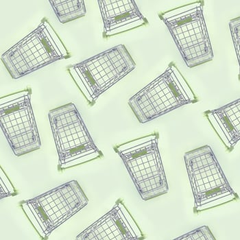 Pattern of many small shopping carts on a lime background photo