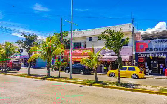 Playa del Carmen Quintana Roo Mexico 2022 Typical street road and cityscape of Playa del Carmen Mexico. photo