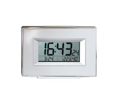 Silver color digital clock made from plastic material photo