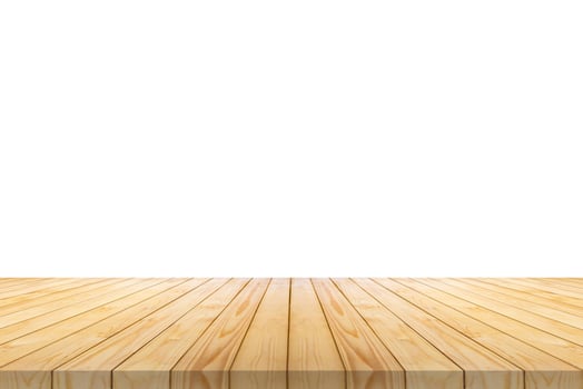 Empty wooden table top isolated on white background for product display montage photo