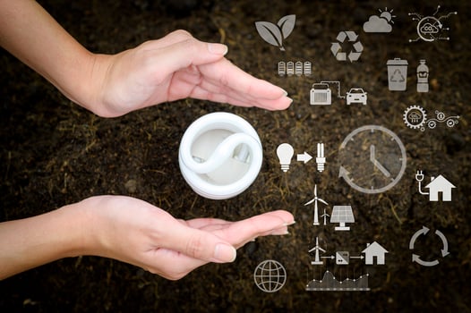 light bulb on green background , Ecological technology , Save earth concept photo