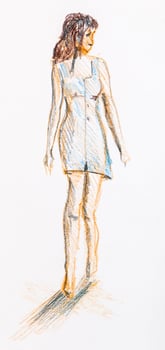sketch of young woman in short summer dress photo