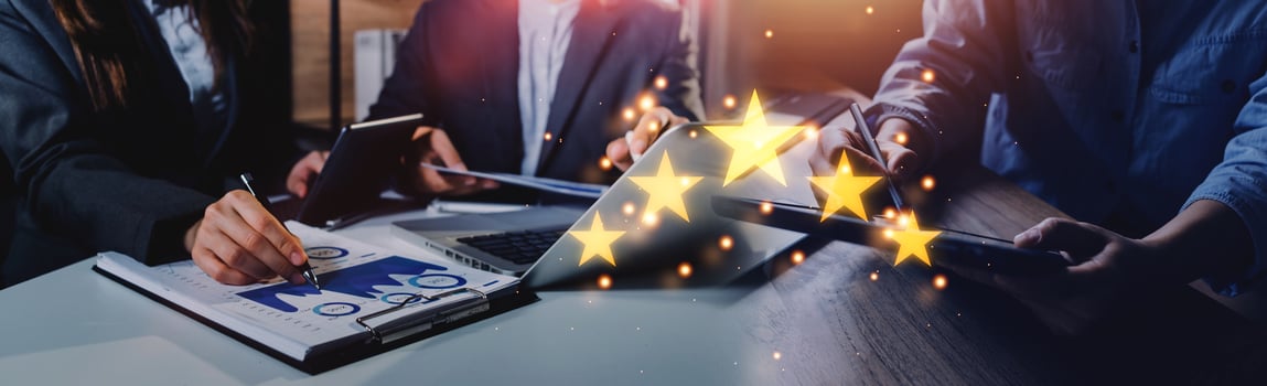 Customer Experience Concept, Best Excellent Services Rating for Satisfaction present by Hand of Client Showing excellent rating Five Star. photo