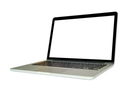 Laptop computer with blank screen isolated on white background photo