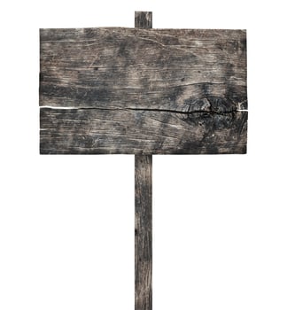 Old wooden sign isolated on white background photo