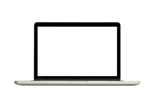 Laptop computer with blank screen isolated on white background photo
