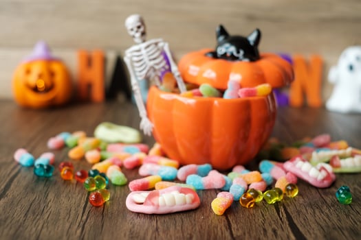 Happy Halloween day with ghost candies photo