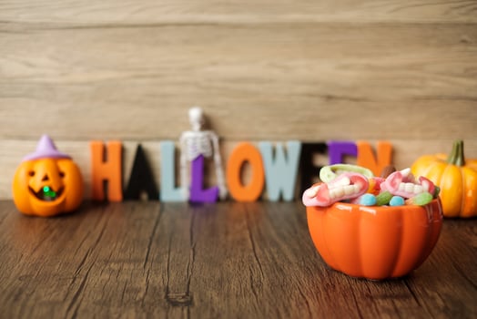 Happy Halloween day with ghost candies photo