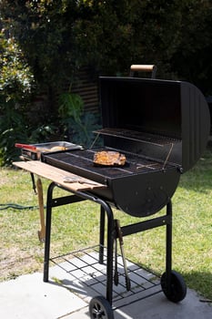 Vertical shot of meat being grilled on a grill outdoors photo