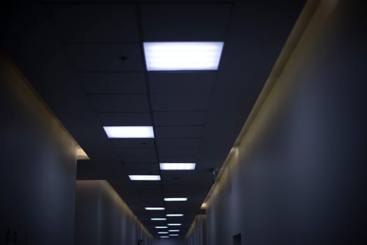 Lighting fixtures on ceiling. Details of interior in building. Ceiling inside room. photo