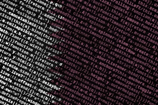 Qatar flag  is depicted on the screen with the program code. The concept of modern technology and site development photo