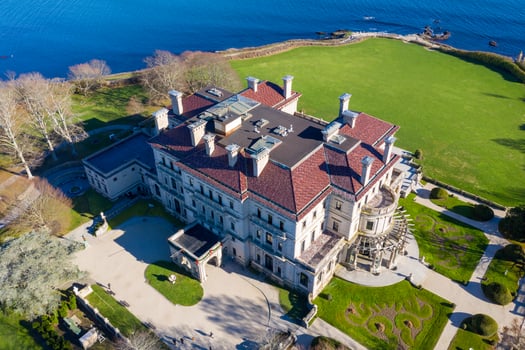 Newport, RI - Nov 29, 2020 -  The Breakers and Cliff Walk aerial view. The Breakers is a Vanderbilt mansion with Italian Renaissance built in 1895 in Bellevue Avenue Historic District in Newport, RI. photo