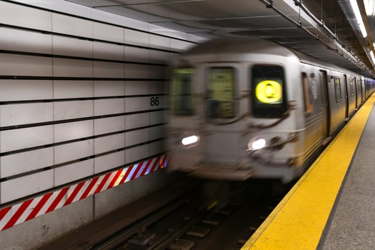 New York City - Feb 21, 2021 -  Platform of the 2nd Avenue subway line in New York City at the 86th Street subway station in Manhattan, Upper East Side. photo