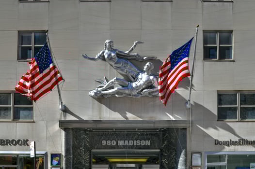 New York City - Feb 21, 2021 -  Venus and Manhattan at the entrance to the Parke-Bernet Galleries building at 980 Madison Avenue on the Upper East Side of Manhattan in New York City. photo