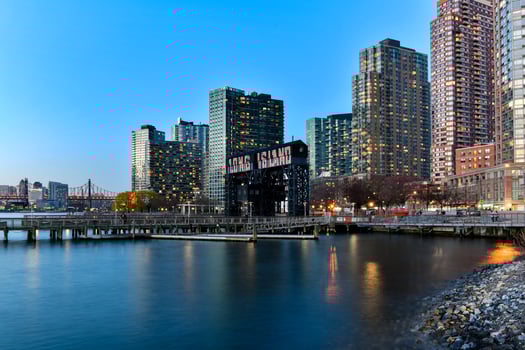 New York City - Apr 7, 2021 -  Pier of Long Island near Gantry Plaza State Park in Long Island City, Queens, New York. photo