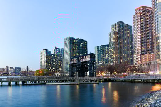 New York City - Apr 7, 2021 -  Pier of Long Island near Gantry Plaza State Park in Long Island City, Queens, New York. photo