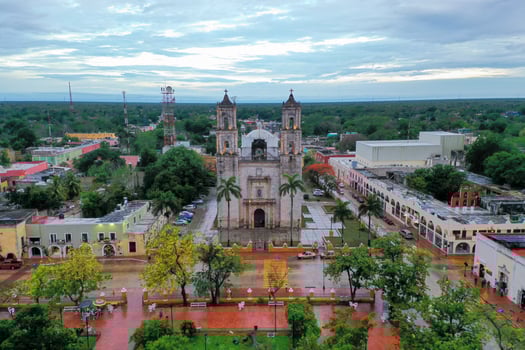 Merida, Mexico - May 24, 2021 -  Cathedral of San Gervasio, a historic Church in Valladolid in the Yucatan peninsula of Mexico. photo