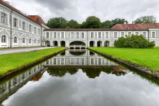 Dramatic scenery of the Nymphenburg Palace in Munich, Germany on a cloudy day. photo