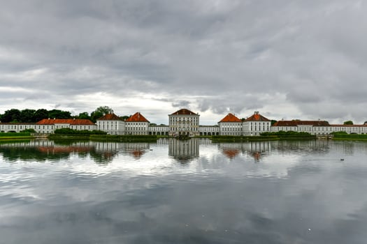 Dramatic scenery of the Nymphenburg Palace in Munich, Germany on a cloudy day. photo
