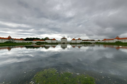 Dramatic scenery of the Nymphenburg Palace in Munich, Germany on a cloudy day. photo